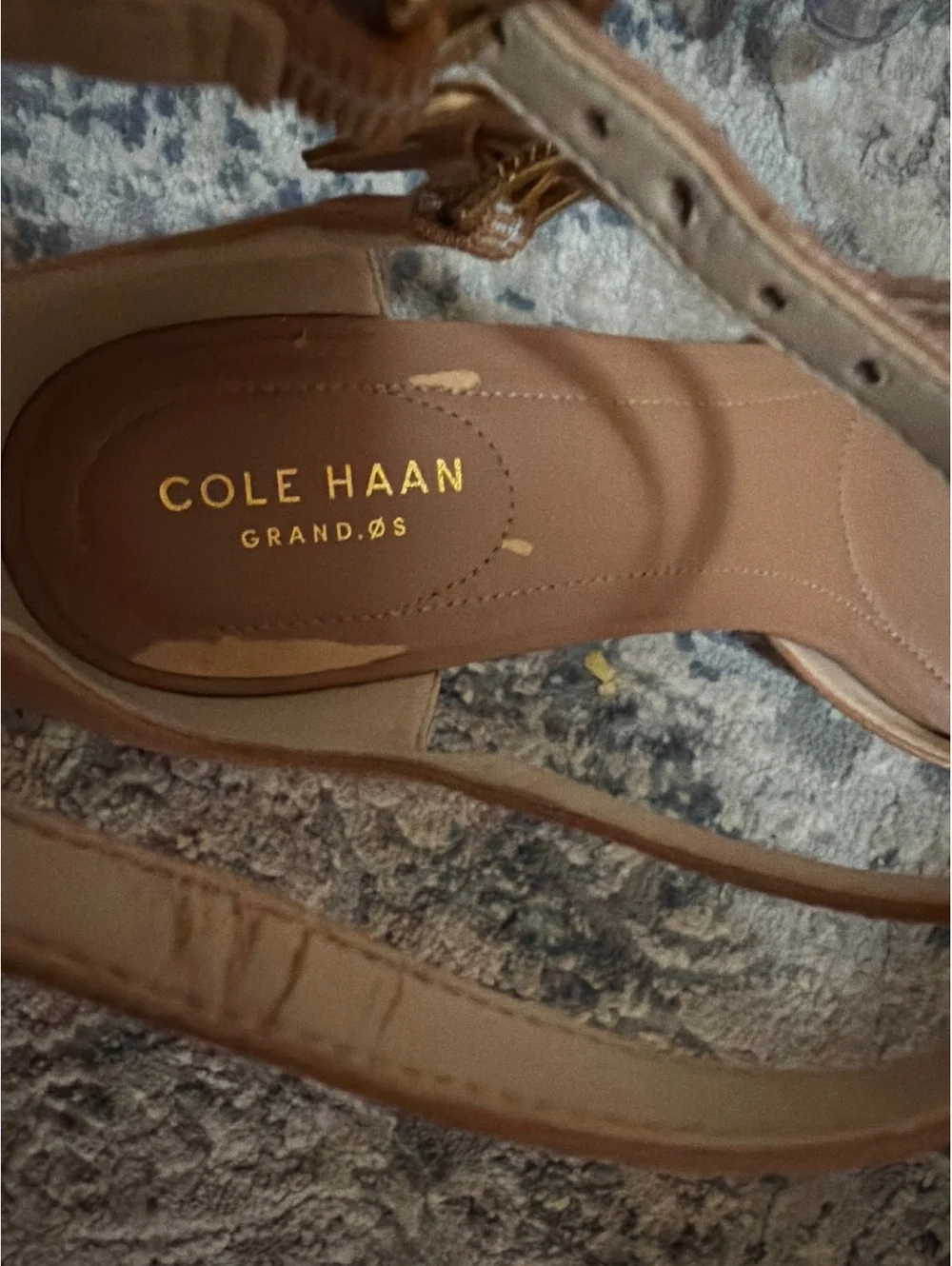 Cole Haan Grand.OS Leather Double Ankle Strap Wedge Pumps - Tan / Nude Sz